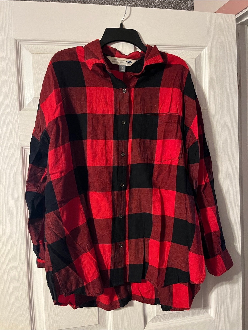 Old Navy Red and Black Plaid Boyfriend Button-Up